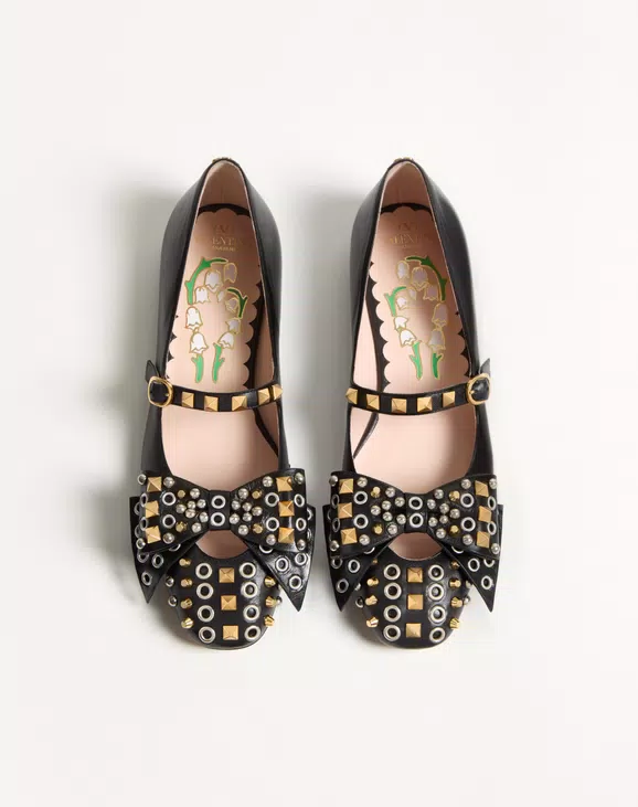 Valentino Mary-Jane Bowow Ballerina In Kidskin With Studs - Image 5